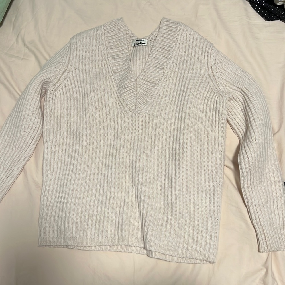 ACNE STUDIOS Off-White Rib Knit V-Neck Sweater